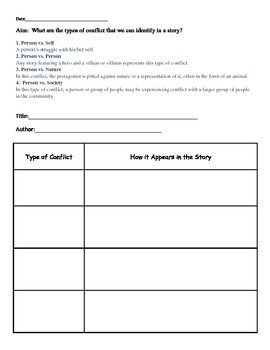 Preview of Types of Conflict Worksheet