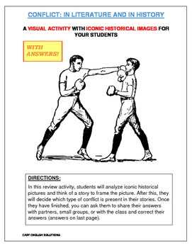 Preview of Types of Conflict in Literature Worksheet- Using iconic photos