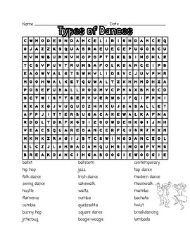 Preview of Types of Dances Word Search