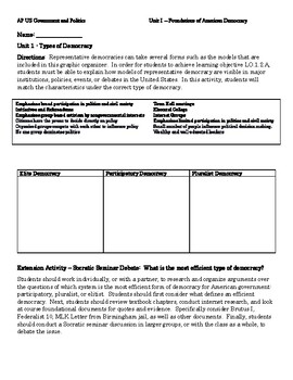 Preview of AP US Government Unit 1 - Types of Democracy