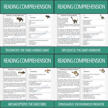 Preview of Types of Dinosaurs - Reading Comprehension Activity Bundle