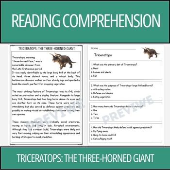 Preview of Types of Dinosaurs: Triceratops - Reading Comprehension Activity