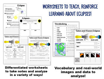 Types of Eclipses Worksheets and Slideshow Astronomy Science Lesson