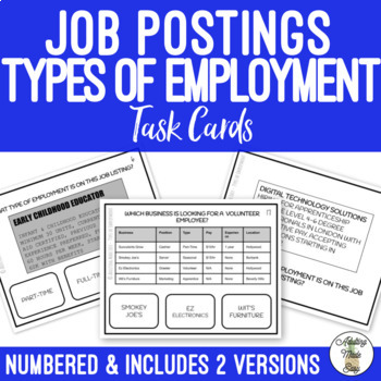 Preview of Types of Employment Task Cards