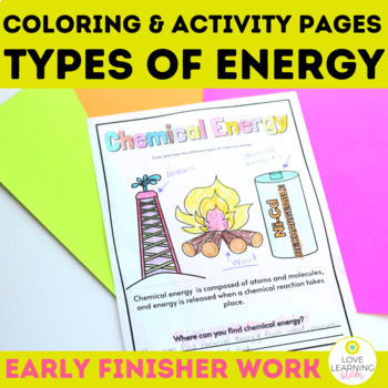 Preview of Types of Energy Coloring Pages and Review Activity Worksheets