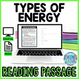 Types of Energy DIGITAL Reading Passage & Questions Self Grading