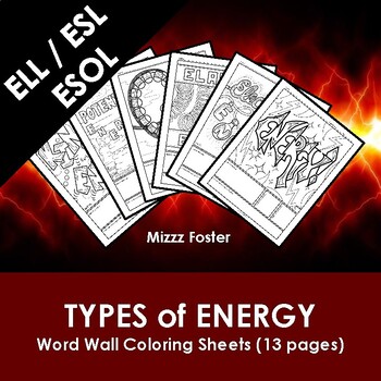 Preview of Types of Energy ESL / ELL / ESOL Word Wall Coloring Sheets (13 pgs.)