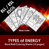 Types of Energy ESL / ELL / ESOL Word Wall Coloring Sheets