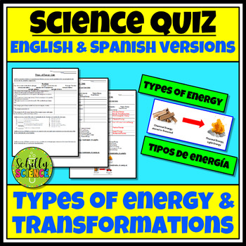 Preview of Types of Energy Quiz in both English and Spanish