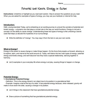 Preview of Types of Energy Text & Text-Based Questions (Editable)