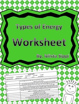 Types of Energy Worksheet by Hashtag Teached | Teachers Pay Teachers