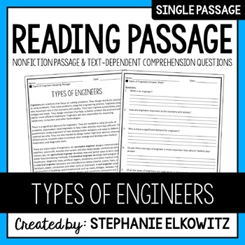 Preview of Types of Engineers Reading Passage | Printable & Digital