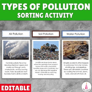 Preview of Types of Pollution Water, Air, Land Earth Day Montessori Ecology Activity
