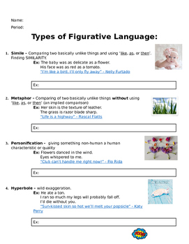 Preview of Types of Figurative Language Notes