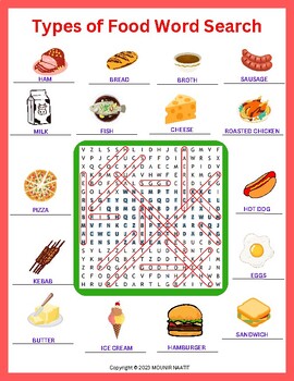 Download Word Search on Types of Food