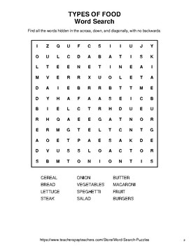 Download Word Search on Types of Food