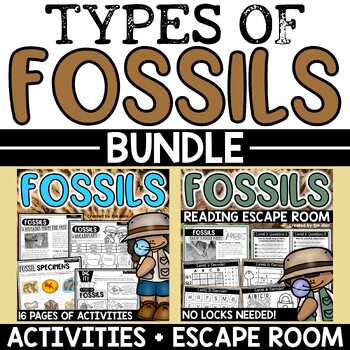 Types of Fossils Activities Worksheets Reading Comprehension Escape ...