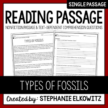 Types of Fossils Reading Passage by Stephanie Elkowitz | TpT