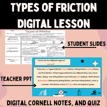 Preview of Types of Friction Digital Notes and Quiz