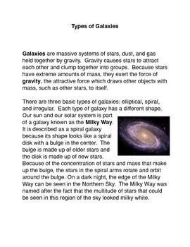 types of galaxies worksheet