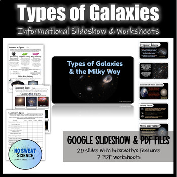 Preview of Types of Galaxies in Space Astronomy Worksheet and Lesson Slideshow