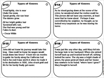 Types of Genres Task Cards 3rd 4th 5th 6th Grade Reading Comprehension