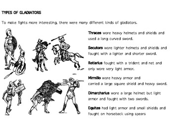 Preview of Types of Gladiators : Reading and Project Sheet