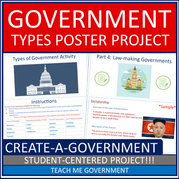 Preview of Types of Government Poster Project or Google Slides for American Government