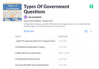 Preview of Types of Government/Power Structure Exit Ticket/Plickers 21 Questions