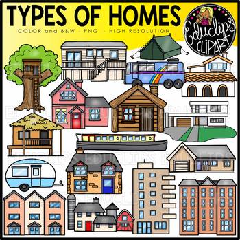 Preview of Types of Homes Clip Art Set {Educlips Clipart}