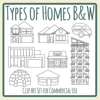 types of homes houses various house black and white clip art set commercial