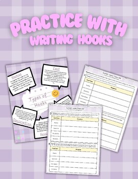 Preview of Types of Hooks Anchor Chart and Practice Prompts