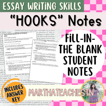 Preview of Types of Hooks  Fill-In-The Blank OR Pre-Filled Notes Handout, Essay