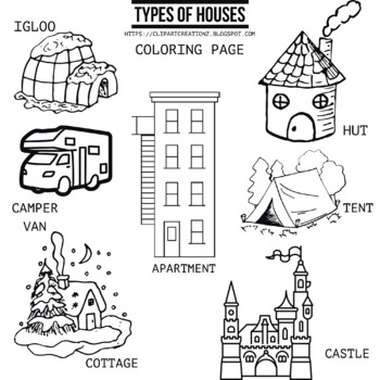 Preview of Types of Houses Coloring Clipart