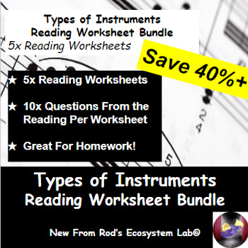 Preview of Types of Instruments Reading Worksheet Bundle **Editable**