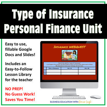 Preview of Types of Insurance Unit - Personal Finance Class Digital Activity Lesson