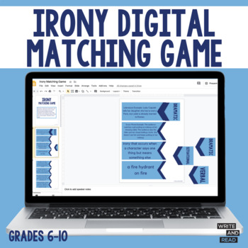Preview of Types of Irony Digital Matching Game - Situational, Dramatic, Verbal