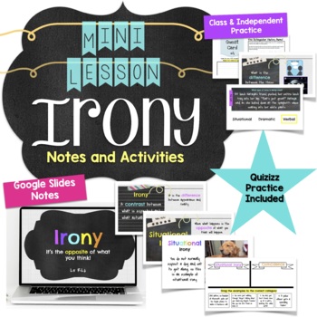 Preview of Types of Irony: Mini Lesson Notes and Activities for Middle School ELA