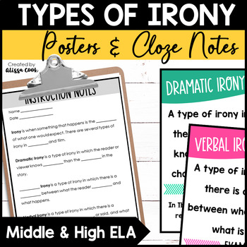 Preview of Types of Irony Posters | Irony Worksheets | Middle School and High School ELA