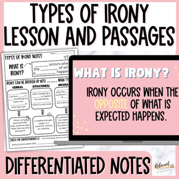 Preview of Types of Irony Slides, Notes, Worksheets, & Activities: 6th, 7th, and 8th Grades
