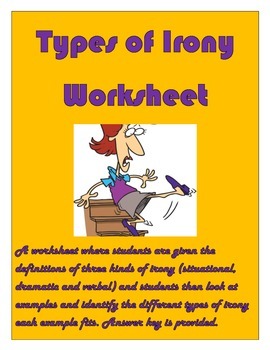 Preview of Types of Irony Worksheet for Grades 9-12
