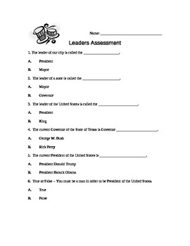 Preview of Types of Leaders Assessement