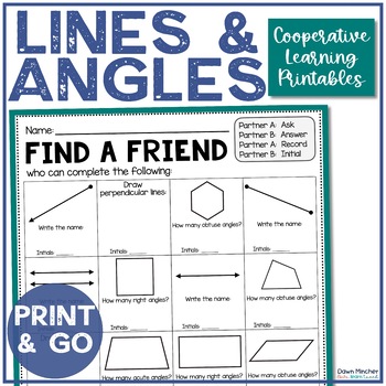 Preview of Types of Lines & Classifying Angles 4th Grade Geometry Review Find Someone Who