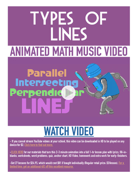 Preview of Types of Lines | FREE Poster, Worksheet, & Fun Video | 4th-5th Grade