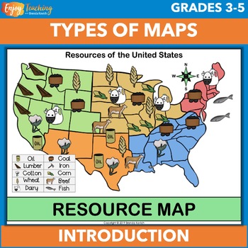 Preview of Types of Maps Anchor Charts (Posters), Cards, and Worksheet
