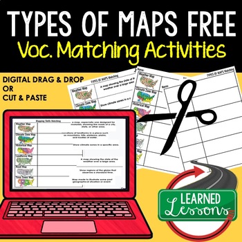 Preview of Types of Maps Vocabulary Matching for Distance Learning & Print, Google FREE