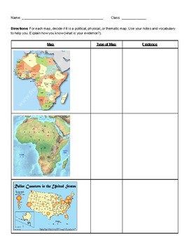 Preview of Types of Maps Worksheet