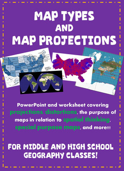 Preview of Types of Maps and Map Projections PowerPoint and Worksheet!