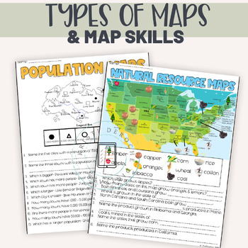 types of maps and map skills pack social studies grades 2 5 back to