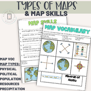 Preview of Types of Maps and Map Skills Pack | Social Studies grades 2-5 | Back to School
